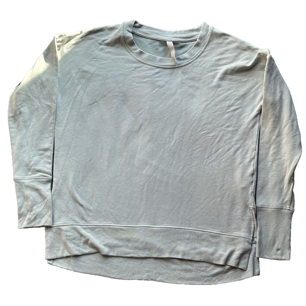 Athleta Sweatshirt Womens Size M Sage Green Pullover Thumb Holes 2in Drop Waist